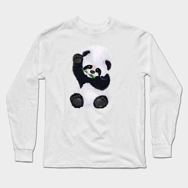 Panda Bear baby eating and waving tenderly Long Sleeve T-Shirt by KyasSan